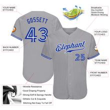 Load image into Gallery viewer, Custom Gray Royal-White Authentic Baseball Jersey

