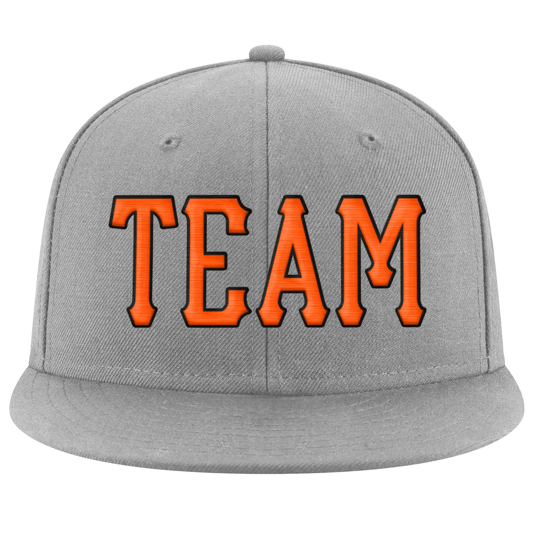 Custom Gray Orange-Black Stitched Adjustable Snapback Hat