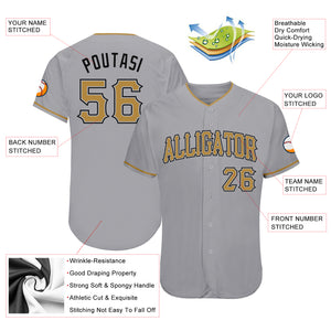 Custom Gray Old Gold-Black Authentic Baseball Jersey