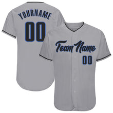 Load image into Gallery viewer, Custom Gray Black-Blue Authentic Baseball Jersey
