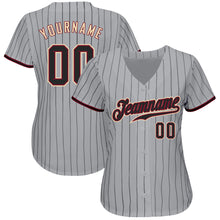 Load image into Gallery viewer, Custom Gray Black Pinstripe Black-Crimson Authentic Baseball Jersey
