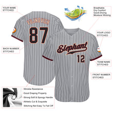 Load image into Gallery viewer, Custom Gray Black Pinstripe Black-Crimson Authentic Baseball Jersey
