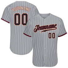Load image into Gallery viewer, Custom Gray Black Pinstripe Black-Crimson Authentic Baseball Jersey
