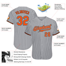 Load image into Gallery viewer, Custom Gray Black Pinstripe Orange-Black Authentic Baseball Jersey
