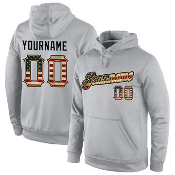 Custom Stitched Gray Vintage USA Flag-Old Gold Sports Pullover Sweatshirt Hoodie