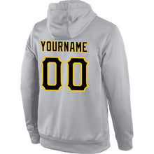 Load image into Gallery viewer, Custom Stitched Gray Black-Gold Sports Pullover Sweatshirt Hoodie
