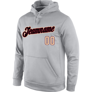 Custom Stitched Gray Black-Crimson Sports Pullover Sweatshirt Hoodie