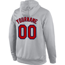 Load image into Gallery viewer, Custom Stitched Gray Red-Navy Sports Pullover Sweatshirt Hoodie
