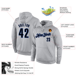 Custom Stitched Gray Black-Blue Sports Pullover Sweatshirt Hoodie