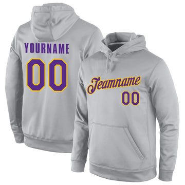 Custom Stitched Gray Purple-Gold Sports Pullover Sweatshirt Hoodie