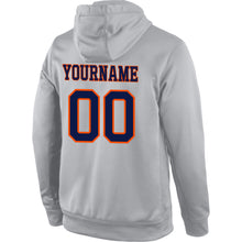 Load image into Gallery viewer, Custom Stitched Gray Navy-Orange Sports Pullover Sweatshirt Hoodie
