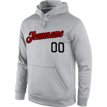 Custom Stitched Gray Red-Black Sports Pullover Sweatshirt Hoodie