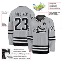 Load image into Gallery viewer, Custom Gray Black-White Hockey Jersey
