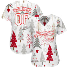 Laden Sie das Bild in den Galerie-Viewer, Custom Gray White-Red Christmas 3D Authentic Baseball Jersey
