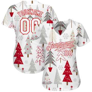 Custom Gray White-Red Christmas 3D Authentic Baseball Jersey