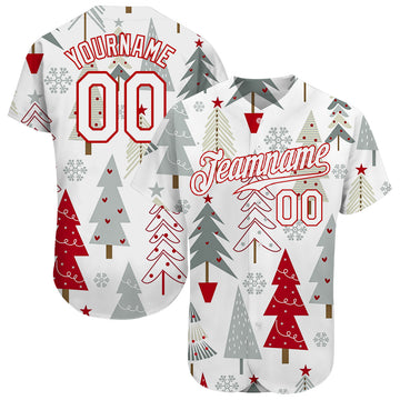 Custom Gray White-Red Christmas 3D Authentic Baseball Jersey