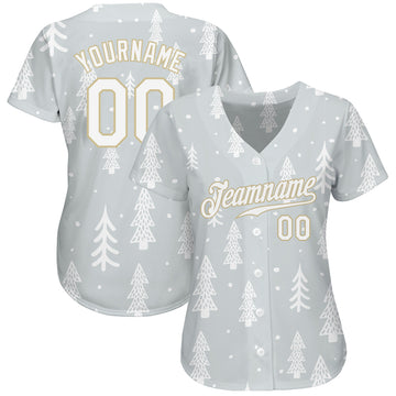 Custom Gray White-Old Gold Christmas 3D Authentic Baseball Jersey
