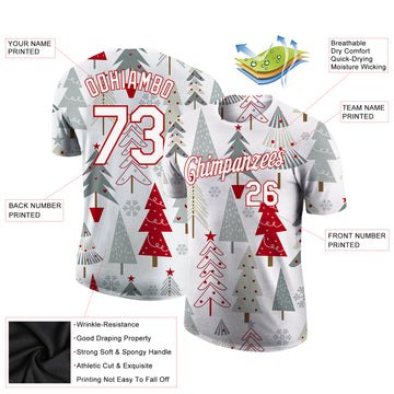 Custom Gray White-Red Christmas 3D Performance T-Shirt