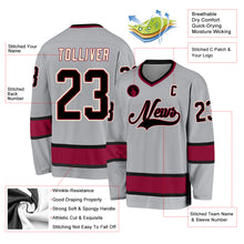 Load image into Gallery viewer, Custom Gray Black-Maroon Hockey Jersey
