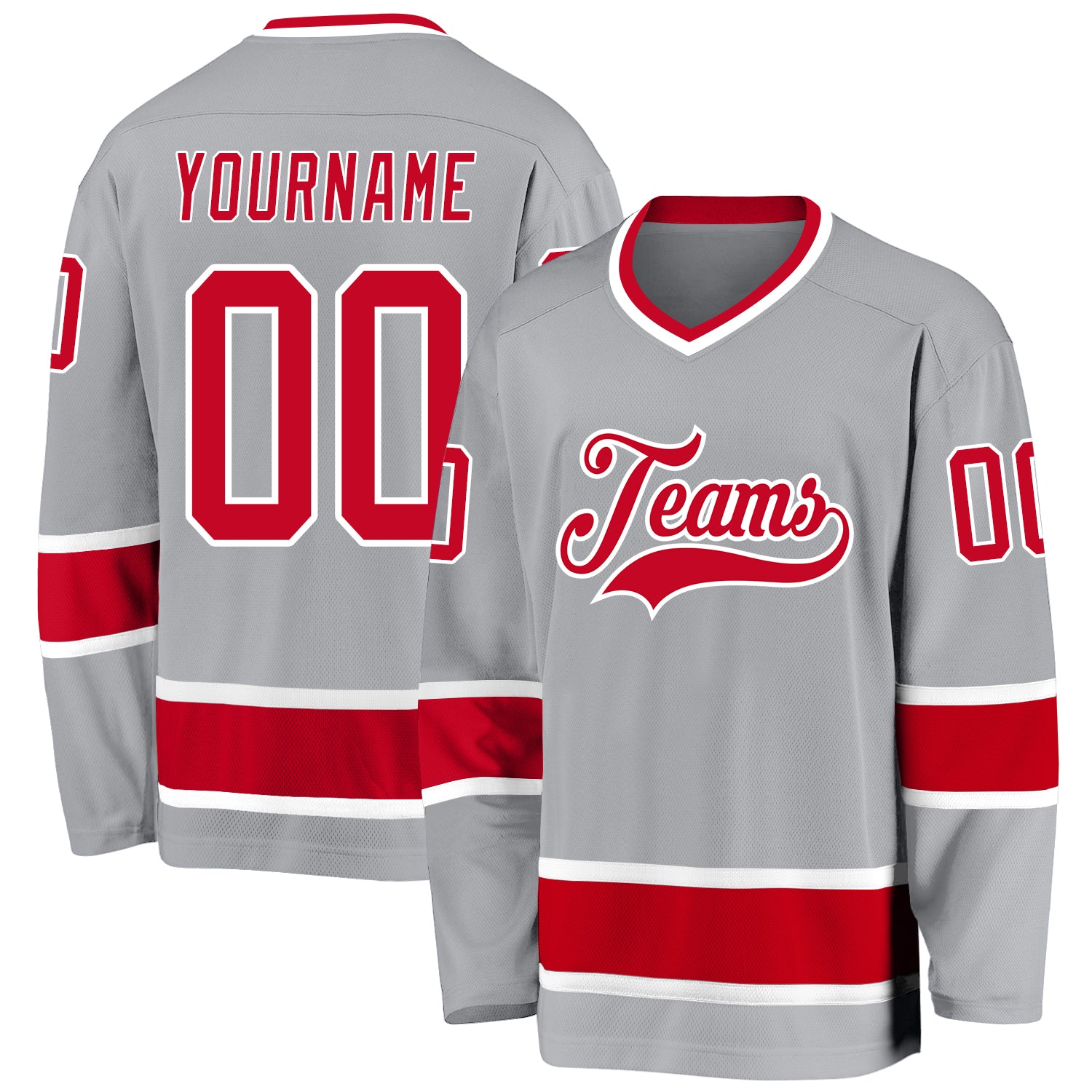 Custom Gray Red-White Hockey Jersey Men's Size:XL