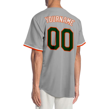 Custom Gray Green-Orange Authentic Baseball Jersey