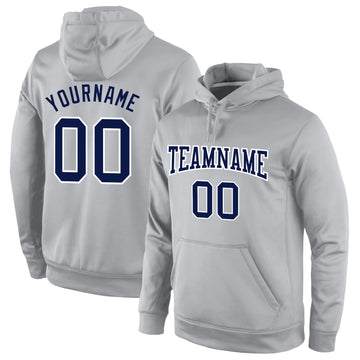 Custom Stitched Gray Navy-White Sports Pullover Sweatshirt Hoodie