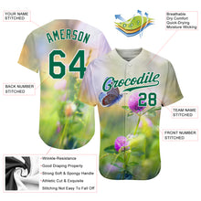 Laden Sie das Bild in den Galerie-Viewer, Custom Gray Kelly Green-White 3D Pattern Design Flowers And Butterfly Authentic Baseball Jersey
