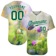 Load image into Gallery viewer, Custom Gray Kelly Green-White 3D Pattern Design Flowers And Butterfly Authentic Baseball Jersey
