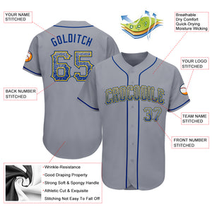 Custom Gray Royal-Gold Authentic Drift Fashion Baseball Jersey