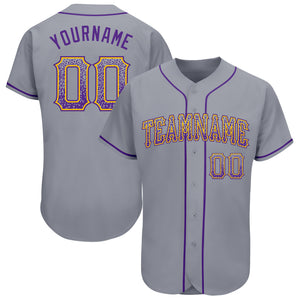 Custom Gray Purple-Gold Authentic Drift Fashion Baseball Jersey