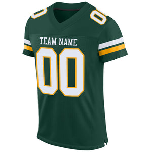 Custom Green White-Gold Mesh Authentic Football Jersey
