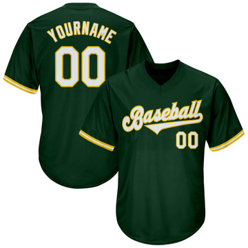 Custom Green White-Gold Authentic Throwback Rib-Knit Baseball Jersey Shirt