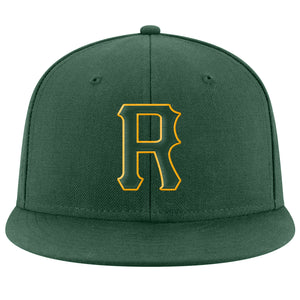 Custom Green Green-Gold Stitched Adjustable Snapback Hat