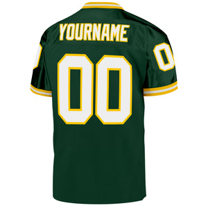 Custom Green White-Gold Mesh Authentic Throwback Football Jersey