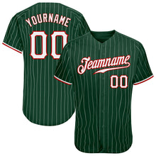 Load image into Gallery viewer, Custom Green White Pinstripe White-Red Authentic Baseball Jersey
