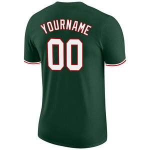 Custom Green White-Red Performance T-Shirt