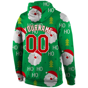 Custom Stitched Green Red-White Christmas 3D Sports Pullover Sweatshirt Hoodie