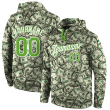 Laden Sie das Bild in den Galerie-Viewer, Custom Stitched Green Neon Green-White 3D Pattern Design Dollar Sports Pullover Sweatshirt Hoodie
