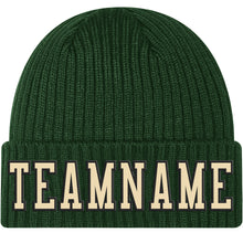 Load image into Gallery viewer, Custom Green Cream-Black Stitched Cuffed Knit Hat
