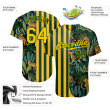 Laden Sie das Bild in den Galerie-Viewer, Custom Green Gold-Black 3D Pattern Design Leopards And Tropical Palm Leaves Authentic Baseball Jersey
