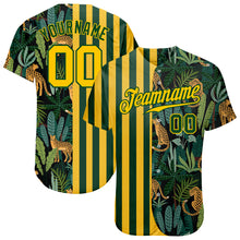Load image into Gallery viewer, Custom Green Gold-Black 3D Pattern Design Leopards And Tropical Palm Leaves Authentic Baseball Jersey
