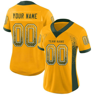 Custom Gold Green-White Mesh Drift Fashion Football Jersey