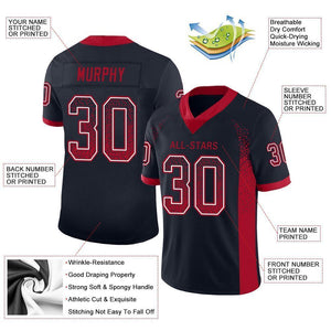 Custom Navy Red-White Mesh Drift Fashion Football Jersey