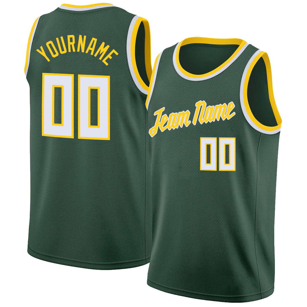 Cheap Custom Hunter Green Gold-White Authentic Throwback Basketball Jersey  Free Shipping – CustomJerseysPro