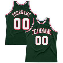 Load image into Gallery viewer, Custom Hunter Green White-Red Authentic Throwback Basketball Jersey
