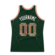 Load image into Gallery viewer, Custom Hunter Green Camo-Cream Authentic Throwback Basketball Jersey
