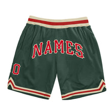 Laden Sie das Bild in den Galerie-Viewer, Custom Hunter Green Red-Cream Authentic Throwback Basketball Shorts
