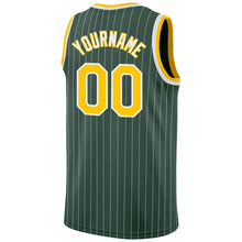 Load image into Gallery viewer, Custom Hunter Green White Pinstripe Gold-White Authentic Basketball Jersey
