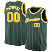 Load image into Gallery viewer, Custom Hunter Green White Pinstripe Gold-White Authentic Basketball Jersey
