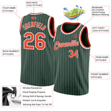 Загрузить изображение в средство просмотра галереи, Custom Hunter Green White Pinstripe Orange-White Authentic Basketball Jersey
